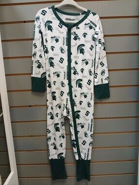 Michigan State Green & White Kids One-Piece Bamboo Zippy Pajamas